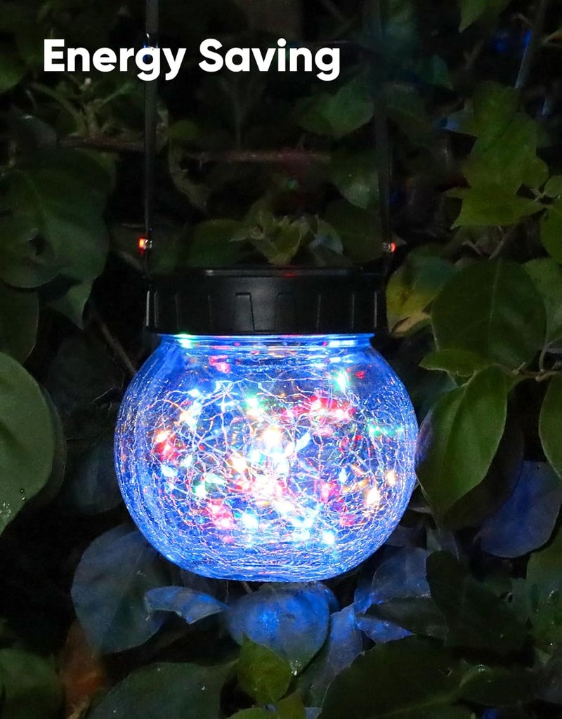 PARTPHONER Solar Lights Outdoor Waterproof 12-Pack, Solar Powered Hanging Lantern Cracked Glass Hanging Globes for Yard Decor Christmas Decoration, Shepherd Hook, Garden Tree Ornaments, RGB - Image 5